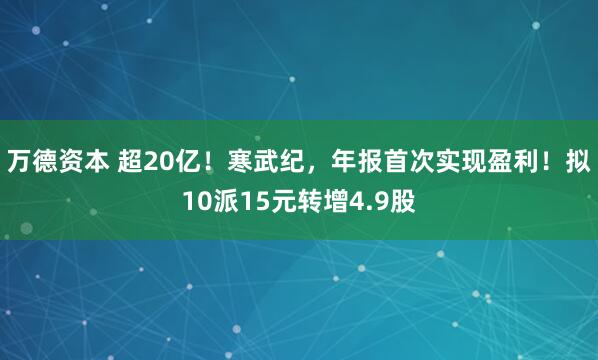 万德资本 超20亿！寒武纪，年报首次实现盈利！拟10派15元转增4.9股
