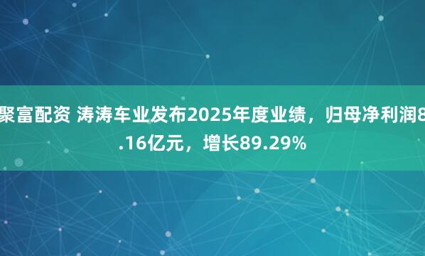 聚富配资 涛涛车业发布2025年度业绩，归母净利润8.16亿元，增长89.29%