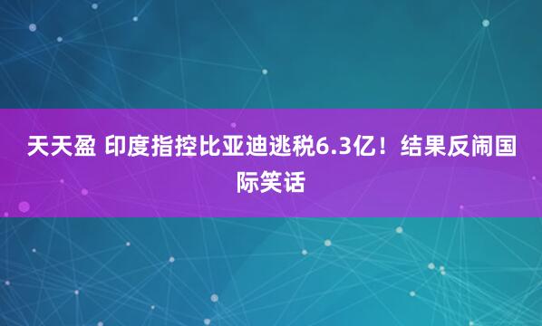 天天盈 印度指控比亚迪逃税6.3亿!结果反闹国际笑话